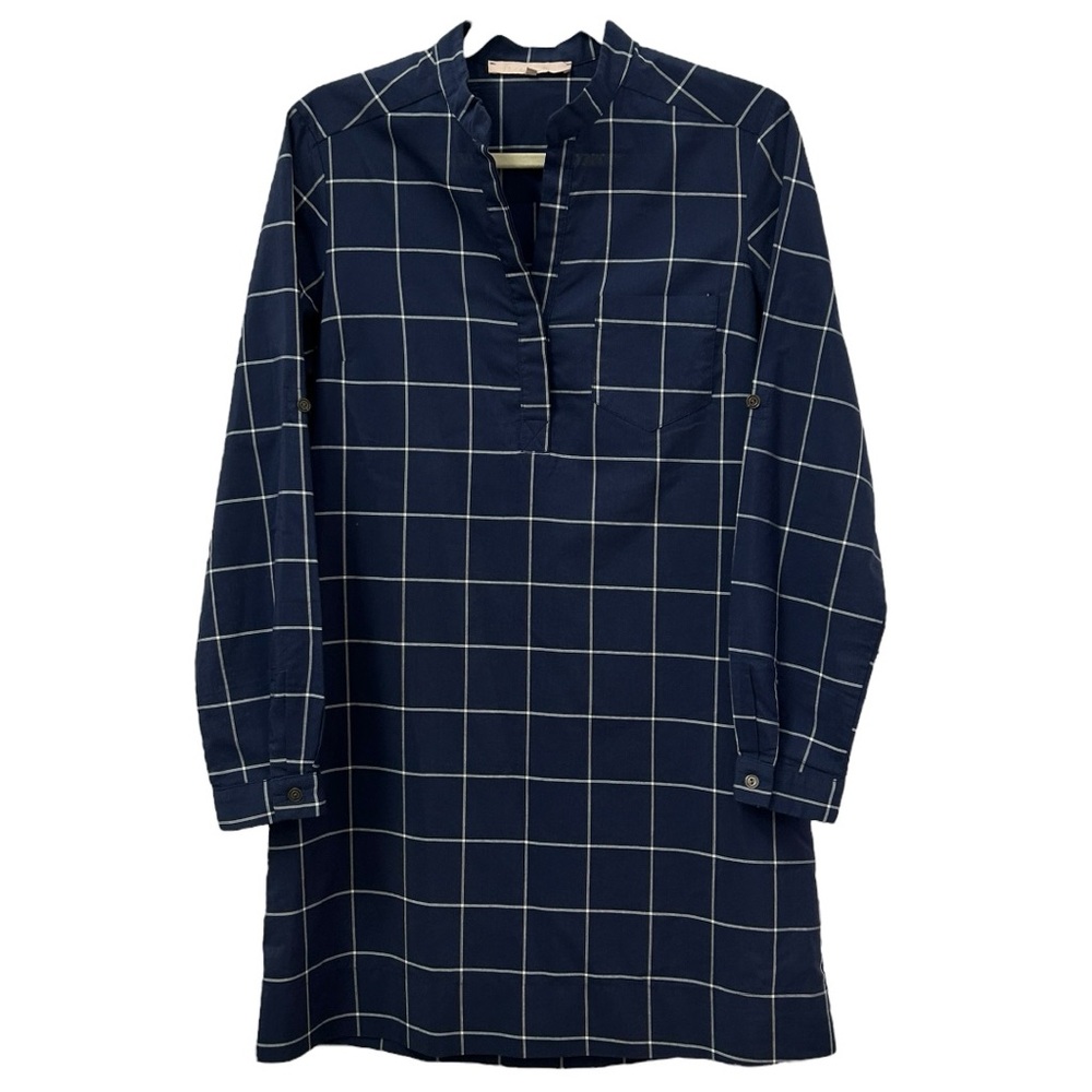 Hutch Women’s Navy Windowpane Long Sleeve Tunic‎ Dress  Sz M